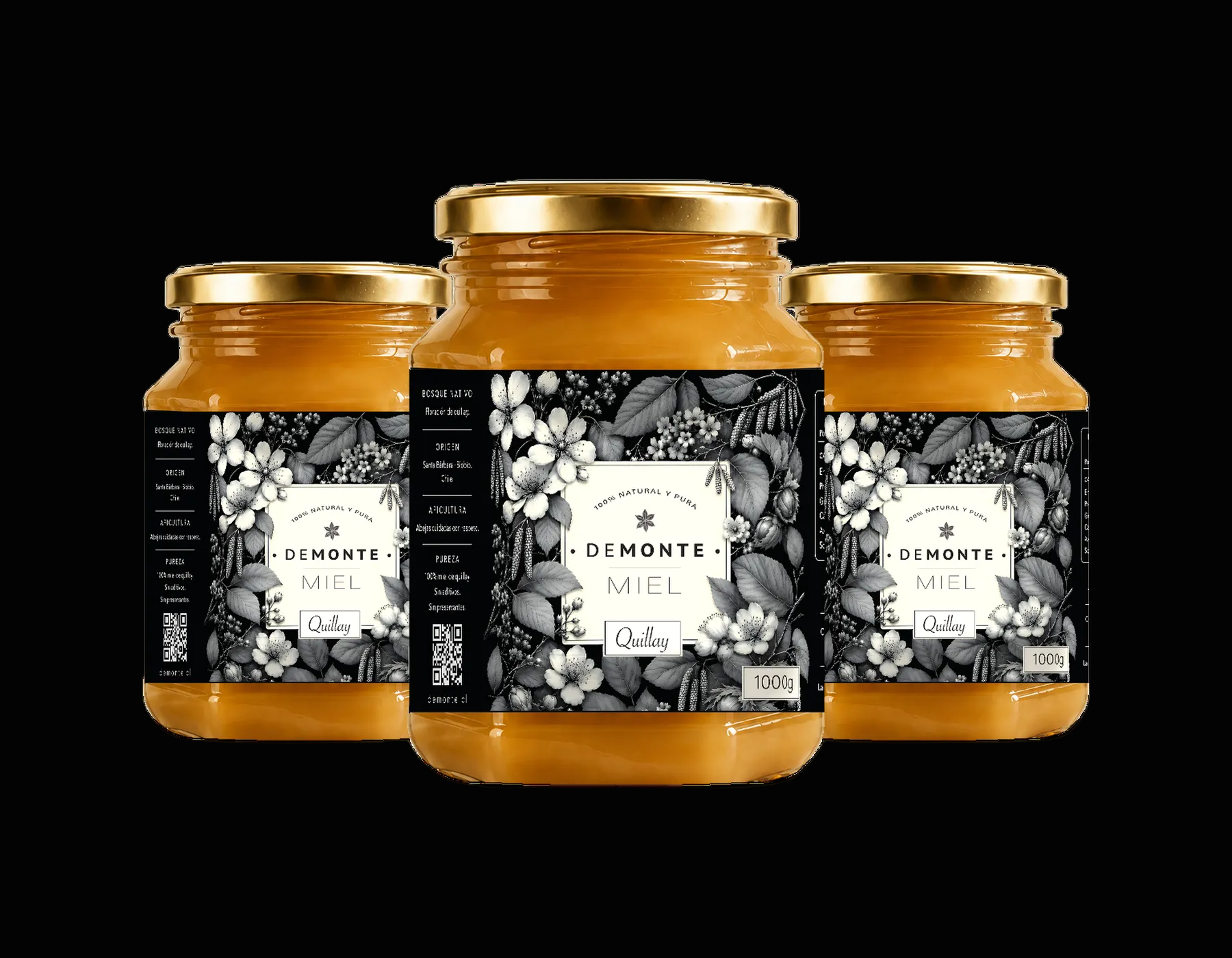 Pack de tres frascos de miel de quillay DeMonte
